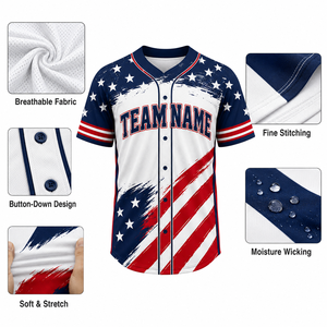 Maillot de baseball patriotique personnalisé, sublimé, à boutons, uniforme d'équipe, chemise à séchage rapide, fabricant OEM ODM - Product Image 4