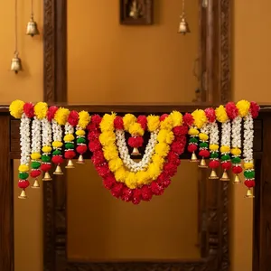 Modern Plastic Floral Garland New Year Decor with Red Yellow <b>White</b> Flowers and Tassels for Home Entryway <b>Hanging</b> - Product Image 1