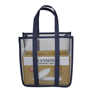 Bolsa de Yute Promocional con Ventana Transparente, Precio al por Mayor, Color Azul Marino, Bolsa de Arpillera con Ventana Transparente - Product Image 1