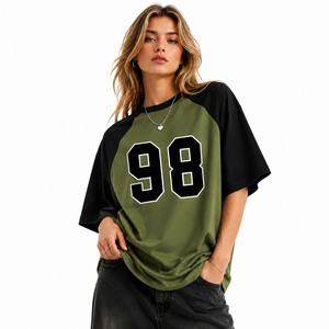 Premium Oversized Olive Green <b>Raglan</b> women's shirt Custom Number Print Drop Shoulder Loose Fit Varsity Streatwear Boxy Fit Tee - Product Image 1