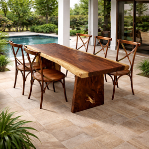 Modern Organic Style Ceko Dining <b>Table</b> Set Crossback Chairs Solid Trembesi Wood <b>Kitchen</b> Dining Furniture <b>High</b> Quality Hot Sale - Product Image 4