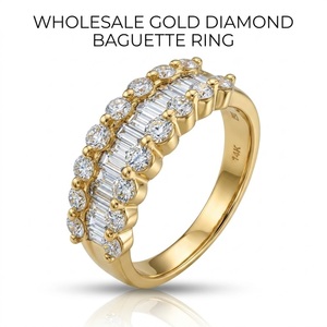 Vente en gros – Bague pour femme en or blanc massif 18 carats, trois rangées de diamants baguette naturels, certifiée IGI, 31 pièces, 1,14 carat, sertissage à griffes partagées brillant - Product Image 1