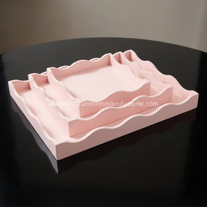 Pastel Pink Glossy Lacquer Scalloped Serving Tray for Tableware Coffee Table Home Decor Versatile for Bathroom Jewelry Storage - Product Image 2