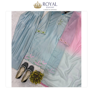 La Mejor Colección Tradicional de Ropa Casual, Traje Salwar Farshi de Seda Satén Malaya con Bordado de Lentejuelas, en Venta - Product Image 6