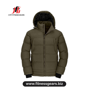 Chaqueta Acolchada con Capucha para Hombre, Estilo Casual de Invierno, Cierre de Cremallera, Relleno Grueso de Poliéster, Color Sólido, Corte Regular - Product Image 1