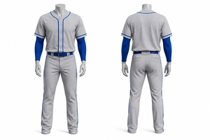 Uniforme de baseball personnalisé pour homme, maillot gris avec bordure bleue, pantalon respirant, coupe régulière, toutes saisons, vêtements d'équipe - Product Image 1