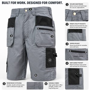 Heavy Duty <b>Men</b> Cargo <b>Work</b> Shorts with Multi Pockets Breathable Durable Industrial Construction Workwear Summer Uniform - Product Image 5