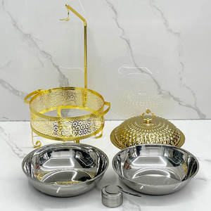 Luxury Stainless Steel Round Chafing Dish Buffet Food Warmer with Gold Finish <b>Stand</b> and Glass Lid for Wedding Catering - Product Image 6