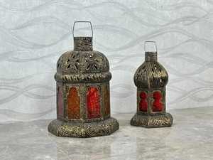 Handmade Moroccan Brass Lantern Boho <b>Candle</b> Holder with <b>Red</b> Glass Panels Ramadan Decor Islamic Festival Light Moroccan Art - Product Image 6