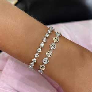 Bracelets Smiley Diamantés en Or Massif 14K 18K, Sertissage Pavé, Diamants Ronds de Laboratoire, Bicolores, Luxe, Réglables 7 pouces, Solitaires, Fermoir Mousqueton - Product Image 6