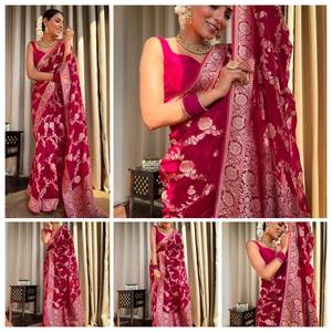 Sari en soie Banarasi avec travail Zari, look royal - Product Image 4