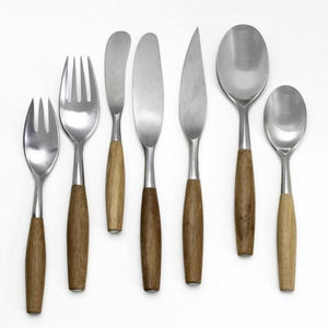 Home Kitchen Restaurant Mirror Polished Dinnerware High Quality Wood Handle Stainless Steel Cutlery Set Silver <b>Flatware</b> Set - Product Image 5