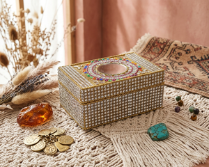Luxury Embellished Jewelery <b>Box</b> with Mirror Top Handmade Jewelry Organizer Decorative Trinket Storage Gift <b>Box</b> - Product Image 5