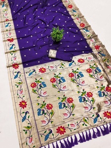 <b>Purple</b> Silk <b>Saree</b> With Floral And Peacock Embroidery Women Traditional Wedding Wear Indian Pakistani Style - Product Image 3