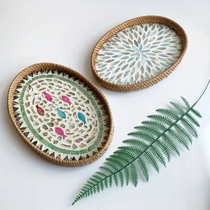 Nuevo artículo decorativo para sala de estar con diseño de nácar y ratán en azul cielo y blanco a bajo precio. - Product Image 3