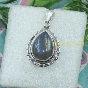 Pendentif en labradorite naturelle en forme de larme, argent sterling 925, fait main, vintage, bohème, bijoux en pierres précieuses, cadeau pour femmes, unisexe, hommes, sœur - Product Image 3