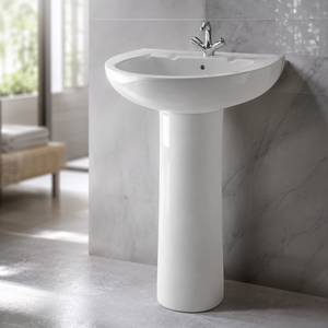 Lavabo sur pied ovale moderne en porcelaine Sany, garantie 5 ans, facile à nettoyer, pour salle de bain, appartement, hôtel, villa, entrepôt, hôpital, bureau - Product Image 6