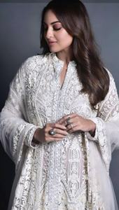 Traje Kameez Blanco Bordado, Kurta de Georgette, Salwar Kameez Indio con Dupatta de Georgette, Gran Venta 2021 - Product Image 2