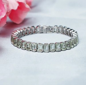 Green Amethyst Stone <b>Charm</b> Bracelet 925 Sterling <b>Silver</b> Emerald Cut 6x4mm Third Party Certified Luxury Fine Jewelry for Women - Product Image 1