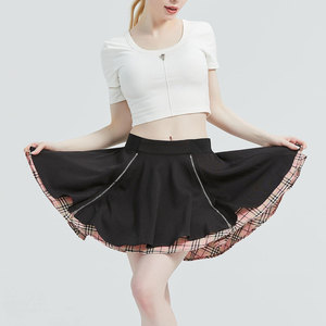 <b>Hot</b> Sale Wholesale Women Fashion A-line Side Zipper High Waisted Black and <b>Pink</b> Plaid <b>Mini</b> Pleated <b>Skirt</b> Top Sell - Product Image 2