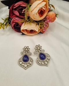 Elegantes Pendientes Kundan en Forma de Lágrima Azul, Pendientes Jhumka Étnicos Chapados en Oro Antiguo Vintage, Joyería de Boda Pakistaní para Mujer - Product Image 1