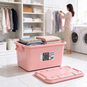 Contenedor organizador de ropa rectangular de plástico de 90L con tapa, caja de almacenamiento para armario, uso doméstico - Product Image 1