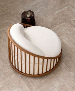 <b>Teak</b> Wood Lounge <b>Chair</b> with Fabric Cushion Minimalist Indoor Furniture - Product Image 5