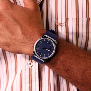 Blue Dial Quartz Luxury Fashion Stainless Steel <b>Watch</b> <b>Diamond</b> Inlaid Round Case Date Display Wristwatch for Business Gift - Product Image 5