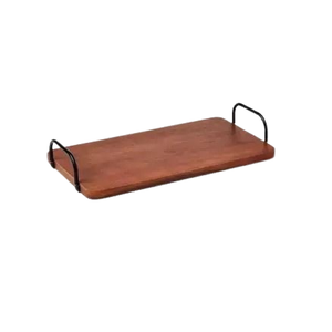 Stylish Rectangular Wooden <b>Serving</b> <b>Trays</b> With <b>Gold</b> Metal <b>Gold</b> Handles For Home Kitchen And Hotel Use Wooden Plate - Product Image 5