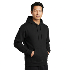 Sweat-shirt à capuche noir uni pour homme, coupe classique, en molleton français, décontracté, avec poche kangourou, pour l'automne - Product Image 4