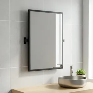 Minimalist <b>Rectangular</b> <b>Wall</b>-Mounted <b>Mirror</b> With Black Metal Frame And Glass Surface Framed <b>Mirror</b> - Product Image 3
