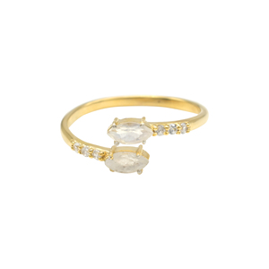 Bague ajustable en argent sterling 925 avec pierre de lune arc-en-ciel taille marquise 6x3 mm et zircon blanc, bijou pierre de naissance de juin - Product Image 1