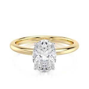 Bague de fiançailles solitaire en or jaune 10 carats, taille ovale, ornementée d'un diamant de laboratoire certifié IGI, bijou de luxe classique et minimaliste pour mariage ou anniversaire - Product Image 1