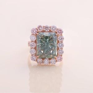<b>Green</b> Radiant Cut Lab Grown Diamond Halo Engagement <b>Ring</b> in Rose Gold Vintage Bridal Wedding <b>Ring</b> for Women - Product Image 1