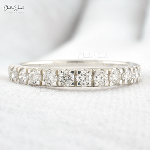 Bague prête à être expédiée, diamant de 2,30 mm, clarté SI, demi-alliance éternelle en or blanc fin 14 carats, bague de fiançailles et de mariage, taille US-6 - Product Image 3