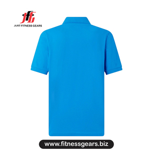 Polo à manches courtes pour homme, bleu, couleur unie, coupe décontractée, tissu piqué respirant - Product Image 3