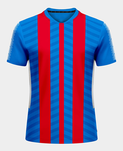 Camiseta de Fútbol para Hombre, Azul y Roja a Rayas, Manga Corta, Cuello Redondo, Poliéster que Absorbe la Humedad, Ropa Deportiva, Corte Regular, Todas las Temporadas - Product Image 1