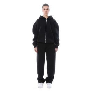 Conjunto Deportivo Ecológico para Mujer, Sudadera con Capucha y Cremallera, Pantalones Holgados de Manga Larga, Transpirable, Color Sólido - Product Image 2