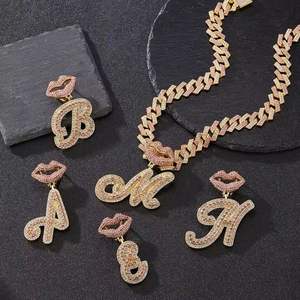 Conjunto de Collar Hip Hop de Lujo con Colgante de Aleación Chapado en Plata, con Letra Inicial Personalizada, Forma de Moissanita y Cadena Cubana - Product Image 3