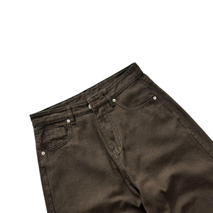 Pantalon cargo pour homme, taille haute, coupe ample, couleur unie, denim en coton, style décontracté, automne - Product Image 5