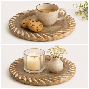 Handcrafted Eco-Friendly Mango Wood Charger <b>Plate</b> Round Scalloped Rustic Serving Tray for Wedding and Party Table <b>Decoration</b> - Product Image 4