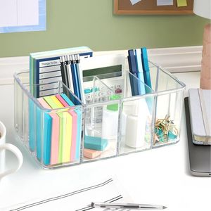 Organizer per Trucchi in Plastica Trasparente a 5 Scomparti con Bordo Ondulato, Contenitore Divisorio per Scrivania e Casa - Product Image 5