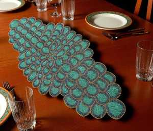 Handmade Bohemian Oval Table <b>Runner</b> Fabric Mat <b>Green</b> Blue Embroidered Design Decorative Placemat for Dining Table - Product Image 2