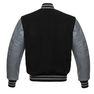 Veste de baseball pour homme noire et grise, style varsity, avec intérieur doux et manches en cuir contrastées - Product Image 4