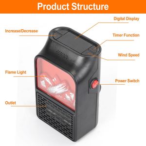 Stufa Elettrica 800W con Spina Orientabile a 360 Gradi, Riscaldatore da Parete con Temperatura Regolabile, 2 Velocità del Vento, Telecomando - Product Image 6