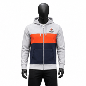 Custom Men's Color Block Full <b>Zip</b> Hoodie Fleece Cotton Casual Sportswear Sweatshirt Outdoor Gym Training Zipper Jacket - Product Image 1