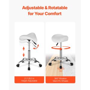 Sgabello Ergonomico Girevole con Capacità di Carico 450 LBS, in Pelle PU, con Ruote e Altezza Regolabile, per Salone - Product Image 4