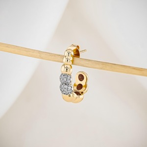 Pendientes de Aro de Oro Amarillo de 18k con Diamantes, Diseño de Racimo de Cuentas, Diamantes Redondos Brillantes, Joyería Fina Texturizada y Elegante, Regalo - Product Image 5