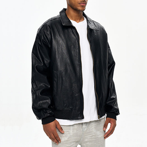 Chaqueta Bomber de Cuero Genuino Negro para Hombre, Cuello Camisero, Cierre de Cremallera, Informal, Otoñal, Resistente al Viento, Ecológica - Product Image 3