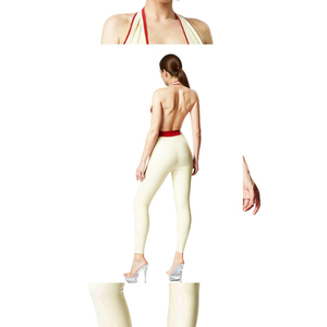 Mono de mujer color crema, de cintura alta, sin espalda, con cuello halter y tirantes finos, ajustado, largo, con control de abdomen y efecto moldeador, de corte ceñido al cuerpo. - Product Image 4